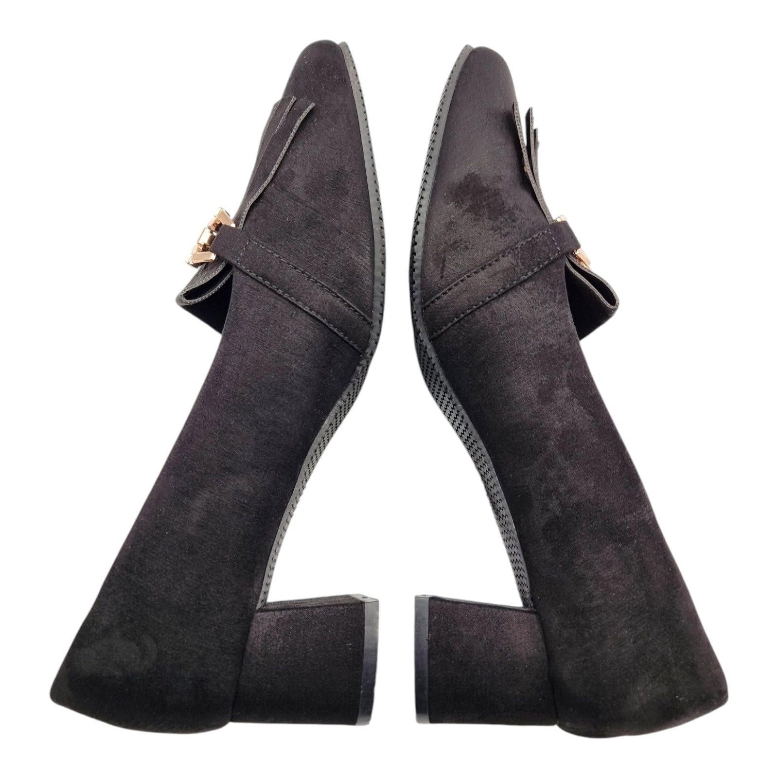 JD Williams Black Suedette Block Heel Court Shoes Wide Fit Women's UK Size 7 EEE