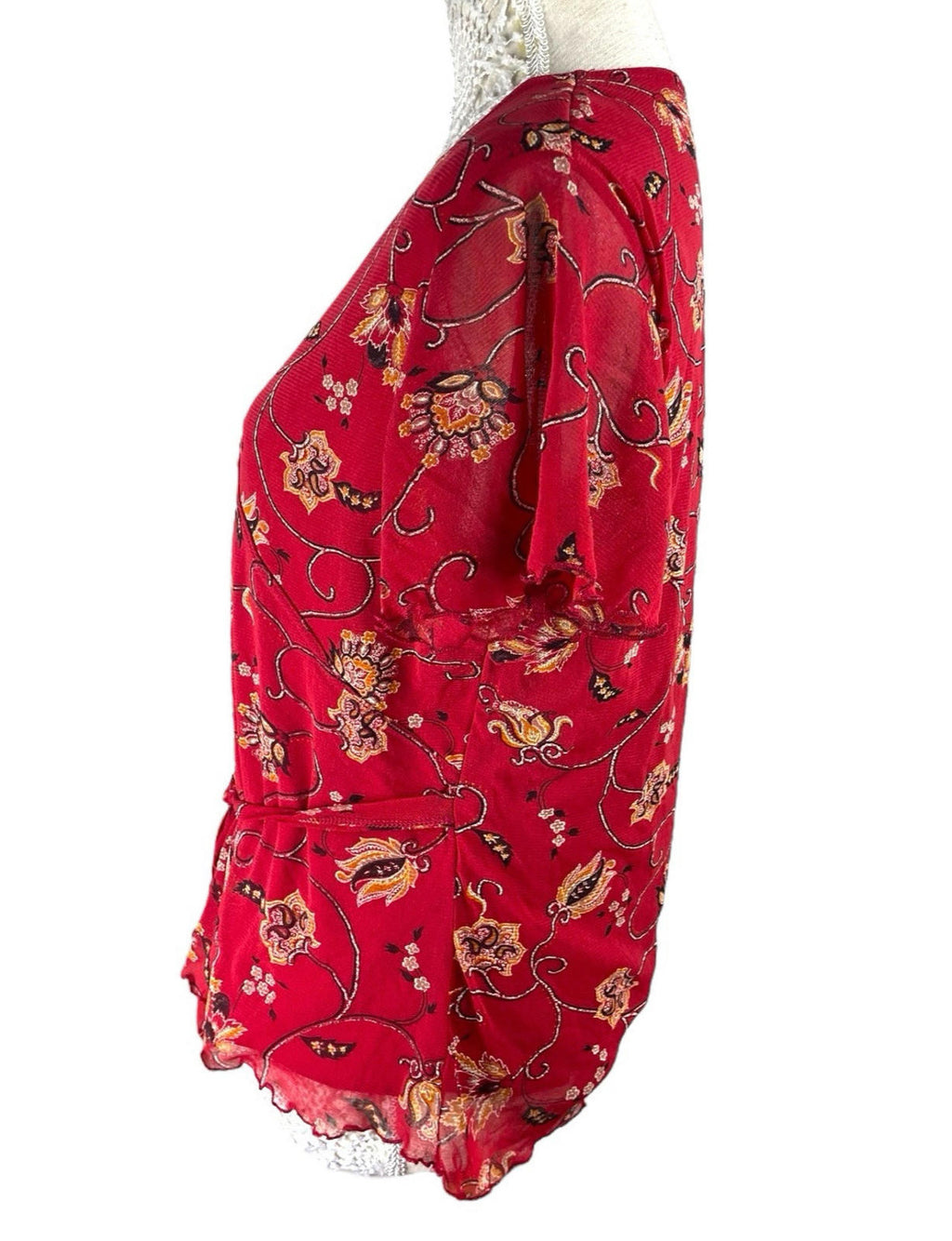 Bonmarche Blouse Red Floral Chiffon Top Women’s UK Size M (10-12)