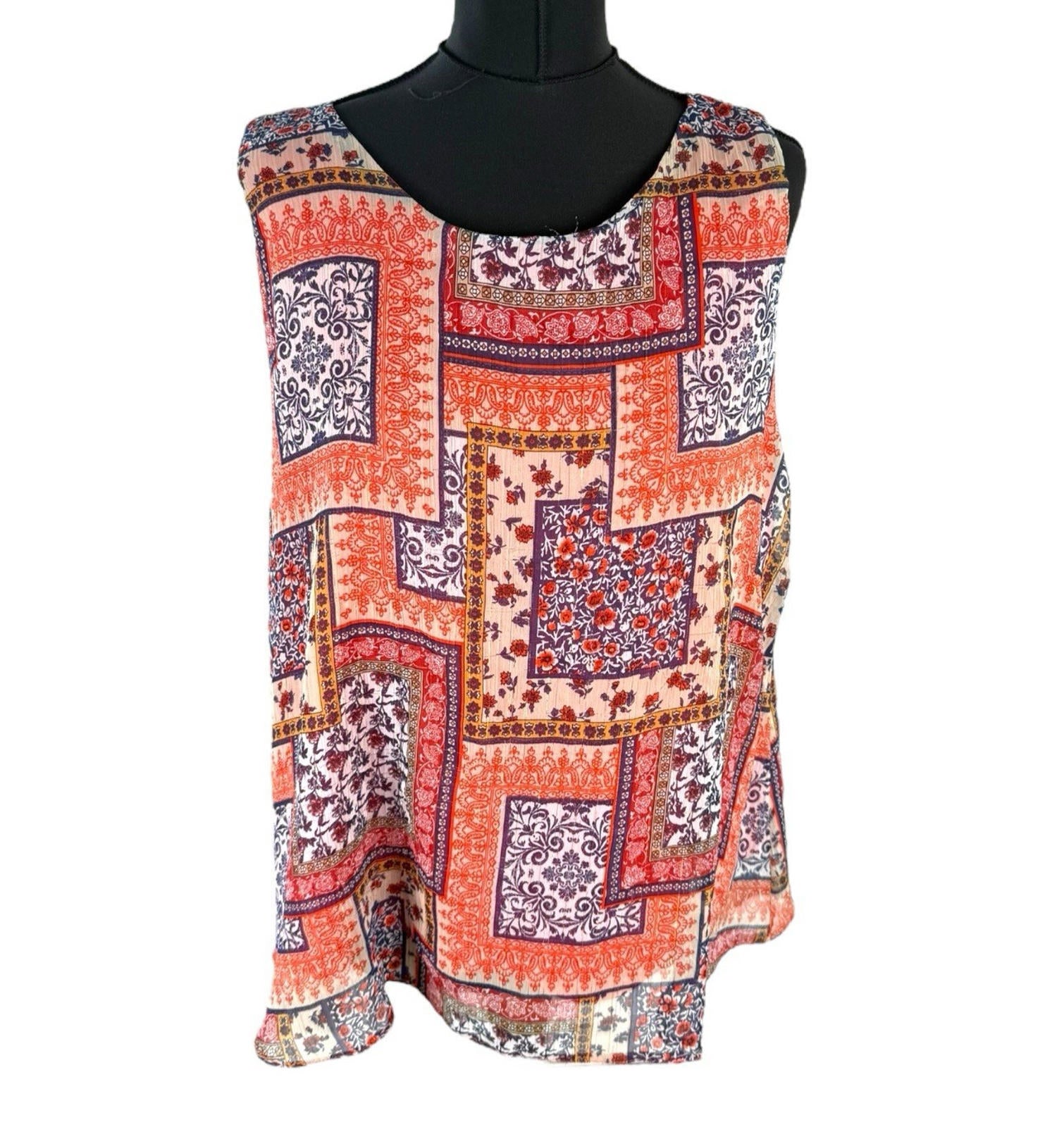 Wallis Orange Pattern Vest Top Chiffon Colour Block Women’s UK Size 18