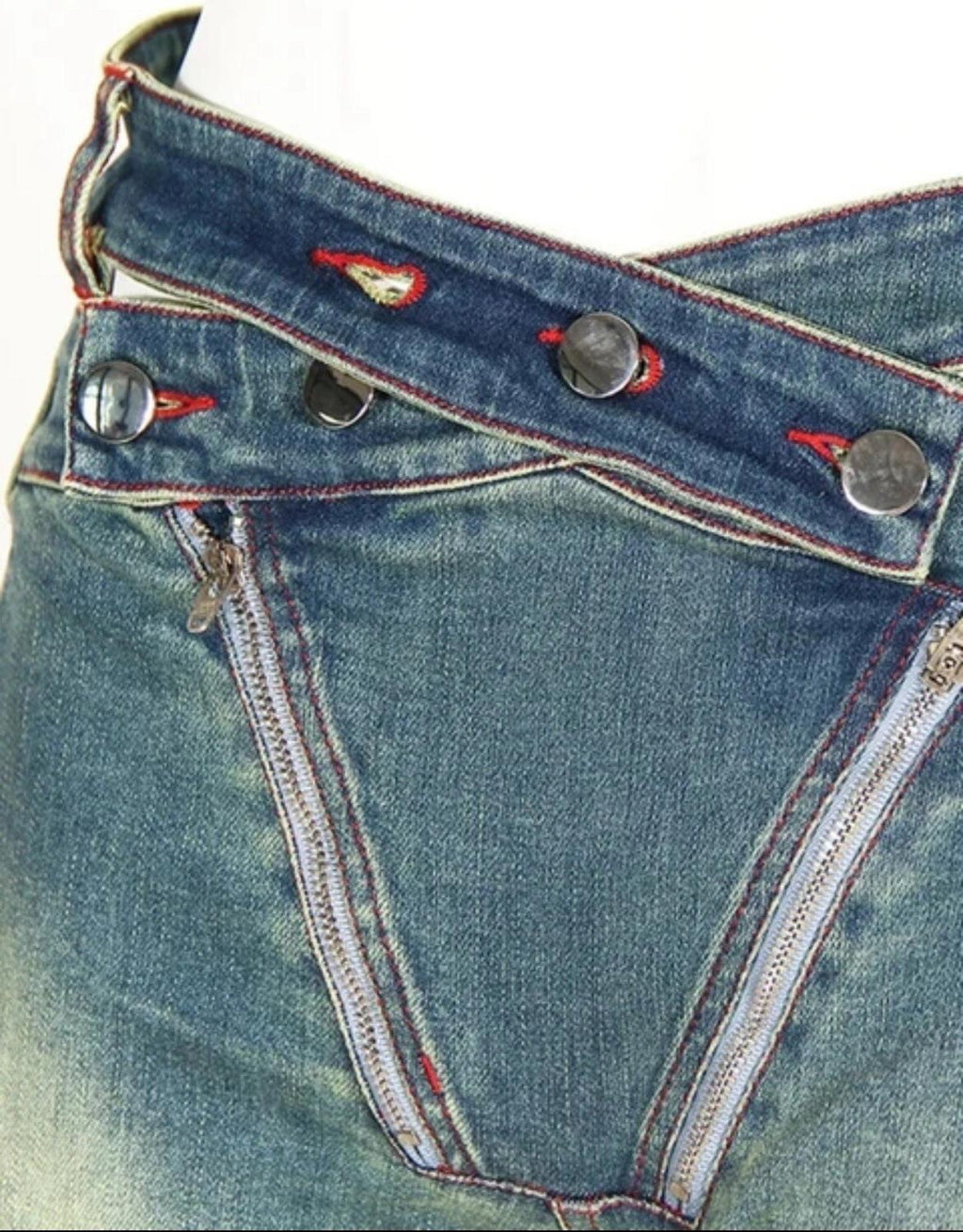 Flared Jeans Women's UK Size 8 Blue Denim Funky Double Zip Denim Distressed