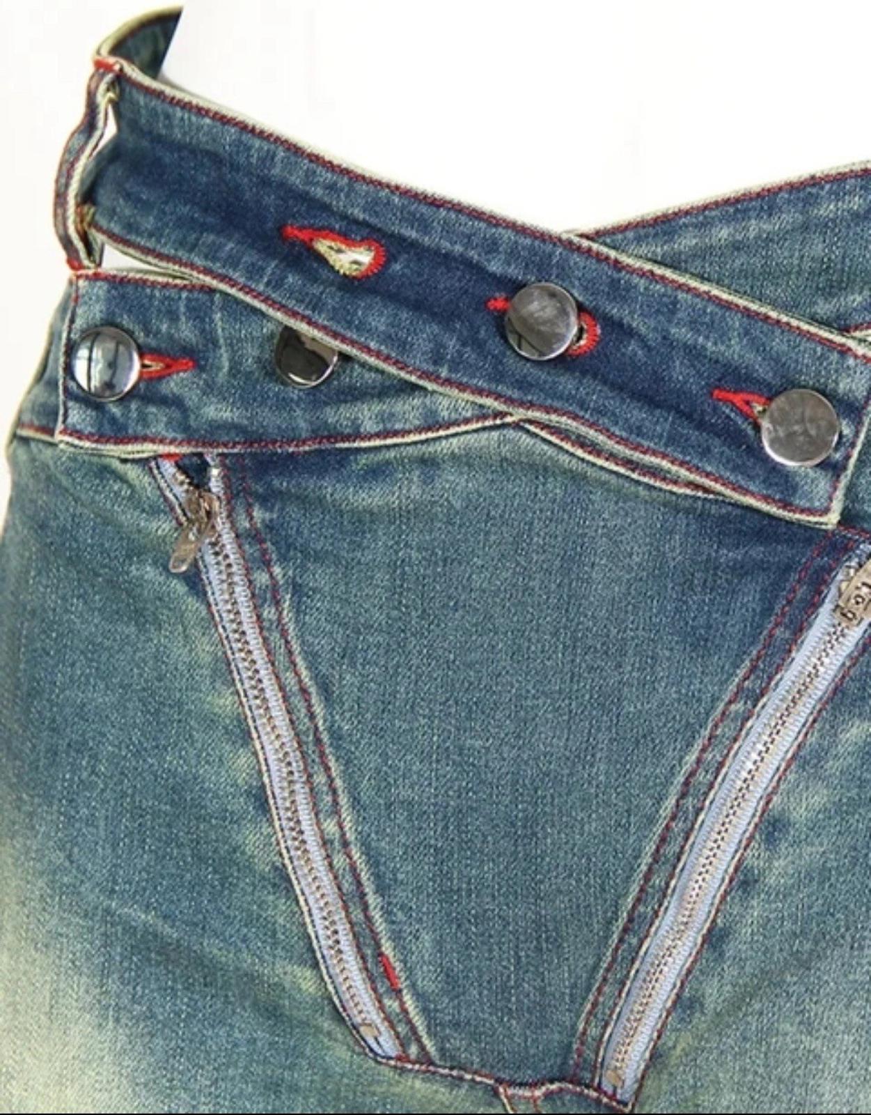 Flared Jeans Women's UK Size 8 Blue Denim Funky Double Zip Denim Distressed