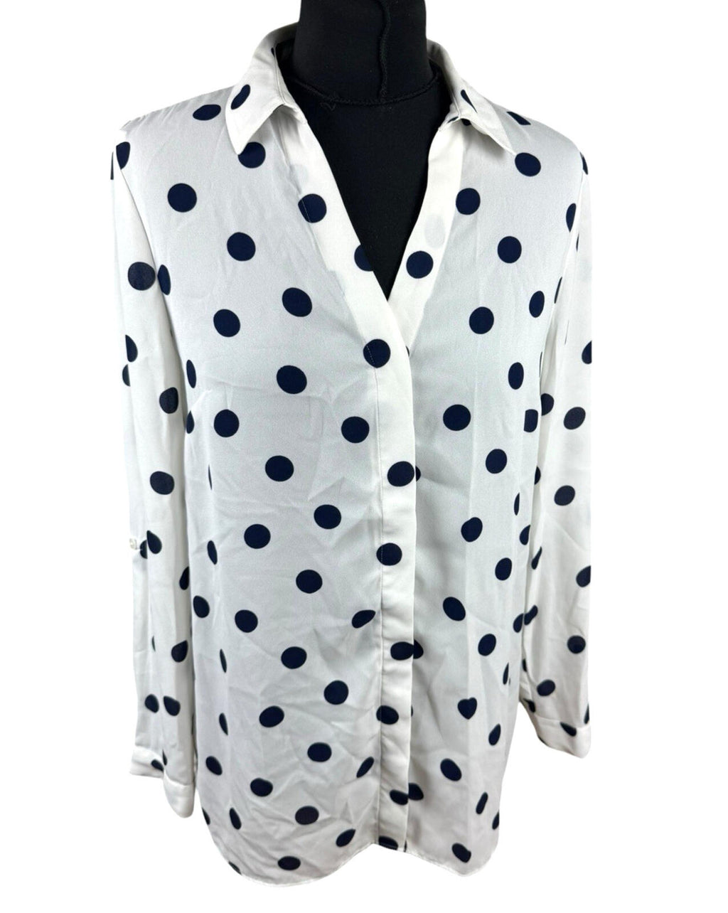 TU Polka Dot Shirt Blouse Women’s UK Size 10 Oversized Chiffon Button Up White