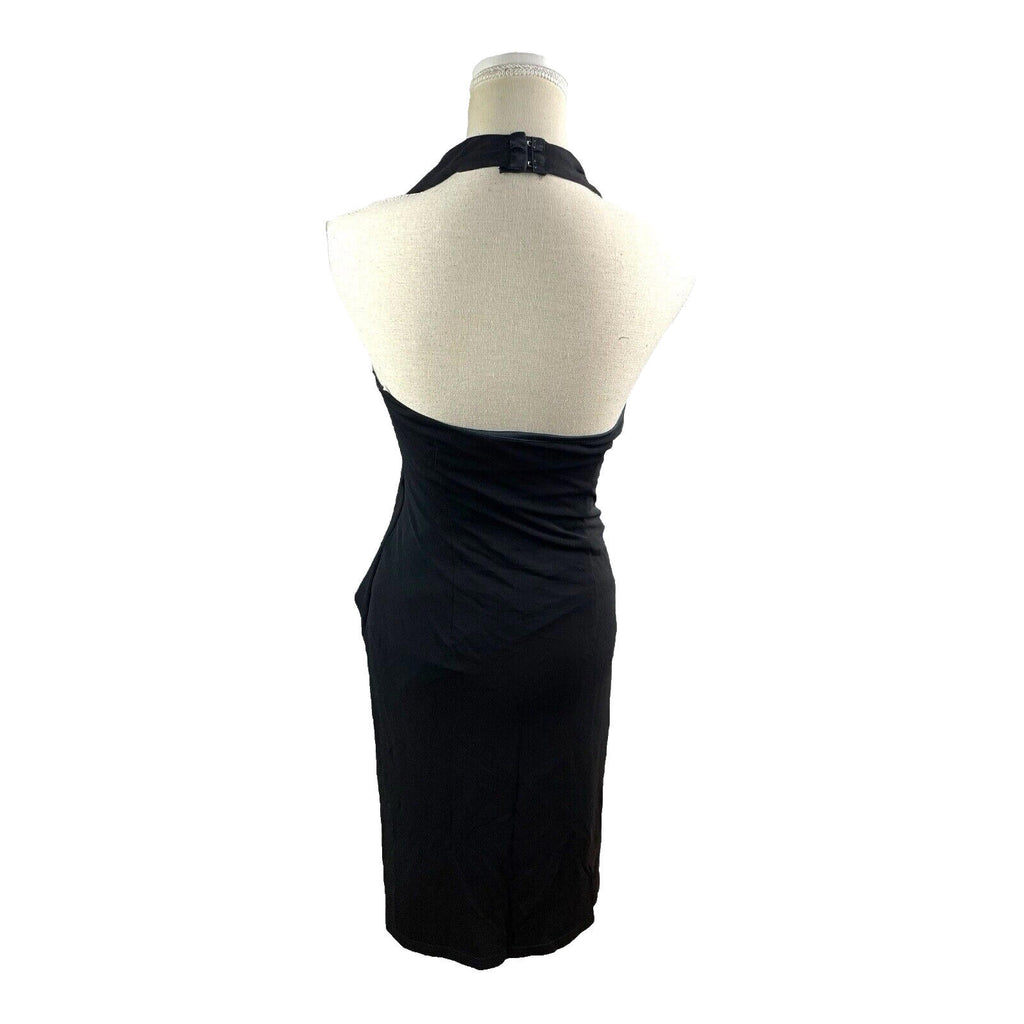 Karen Millen Black Midi Dress D-Ring Design Halterneck Women’s UK Size 12