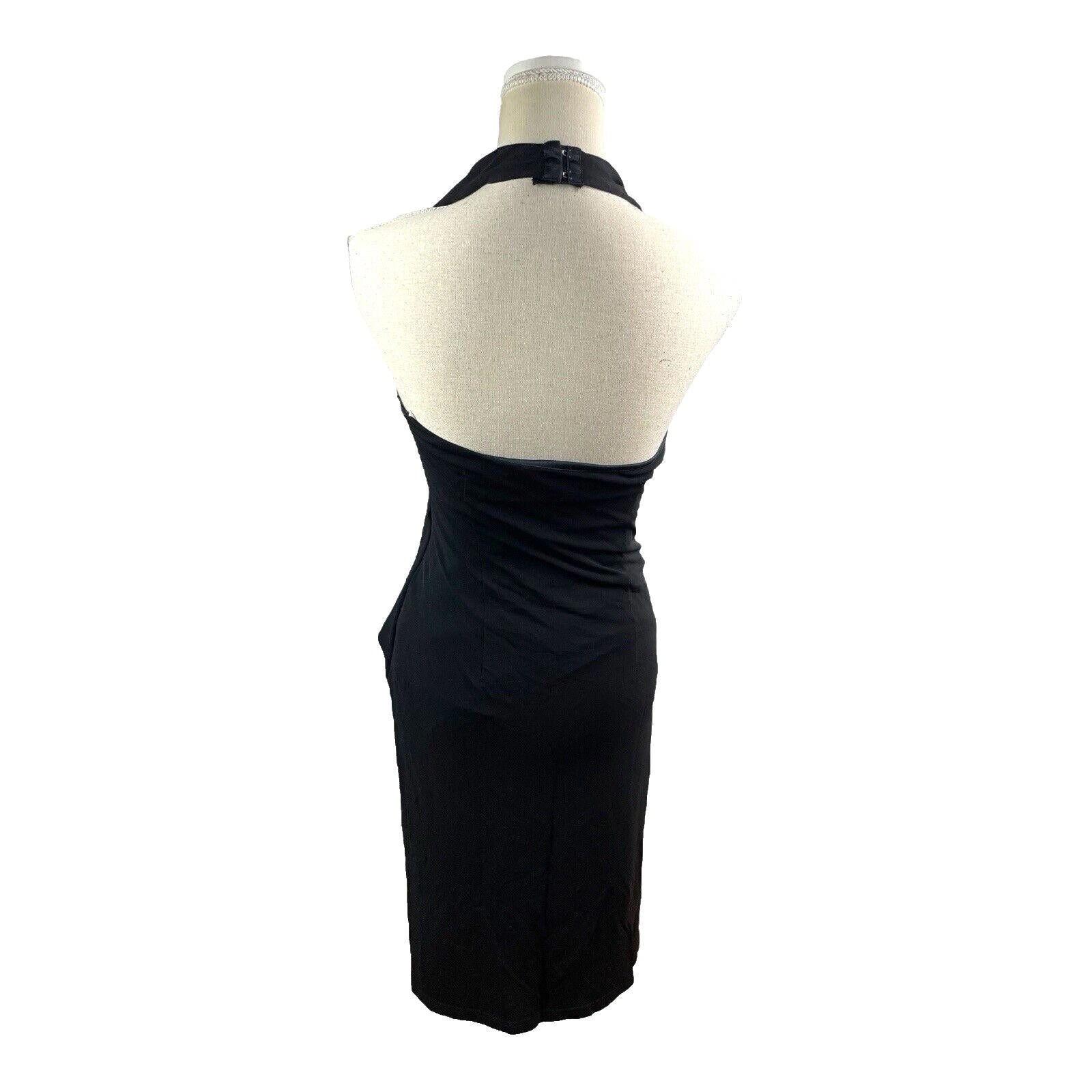 Karen Millen Black Midi Dress D-Ring Design Halterneck Women’s UK Size 12