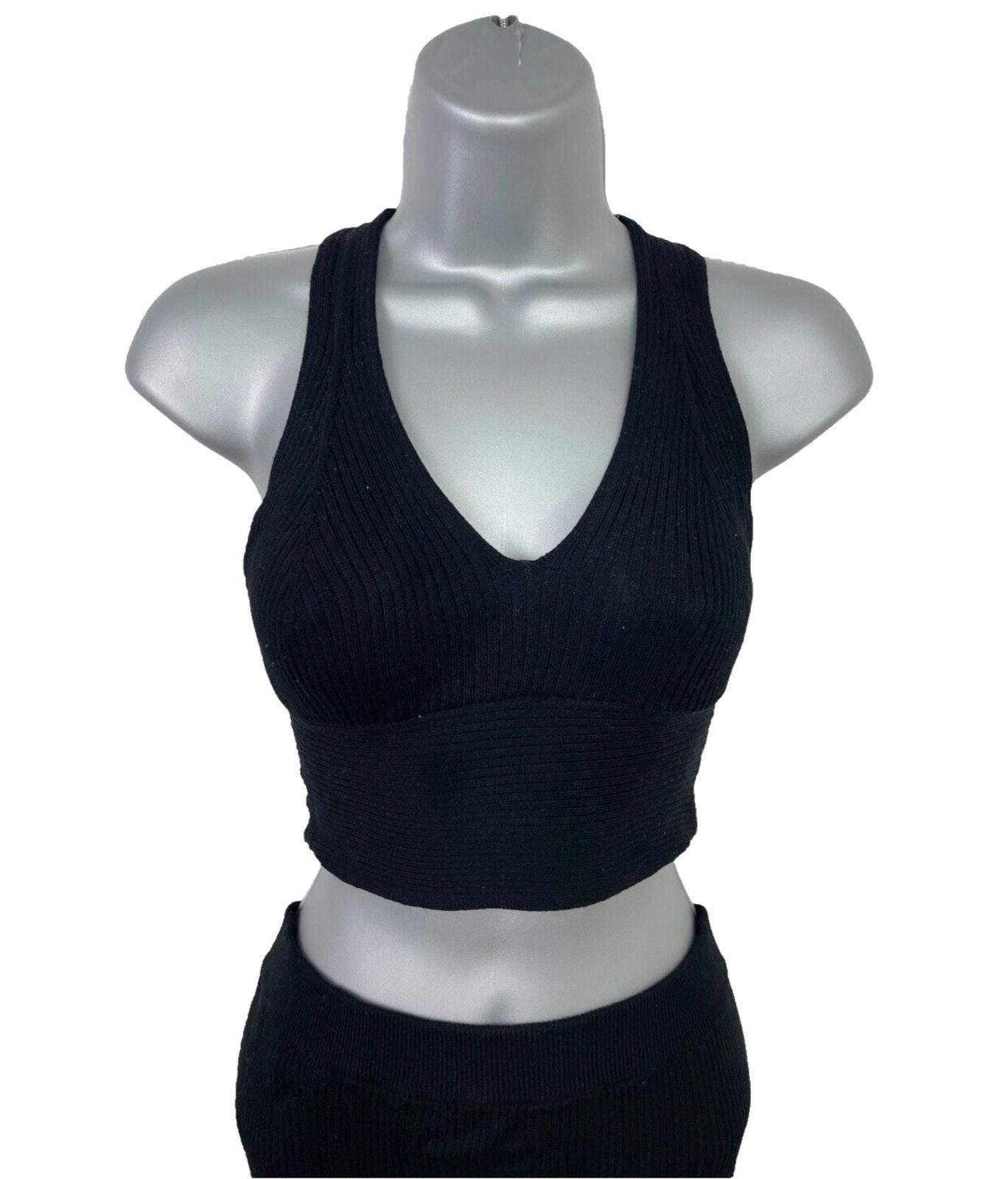 Pull & Bear Black Ribbed Maxi Skirt & Croptop Co Ord Set Women’s UK Size XS