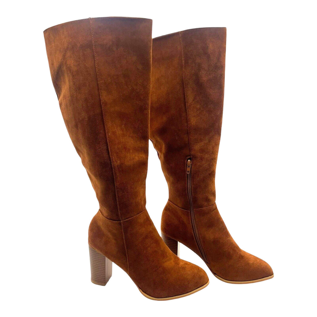 Brown Faux Suede Knee High Boots Block Heel Women’s UK Size 6.5