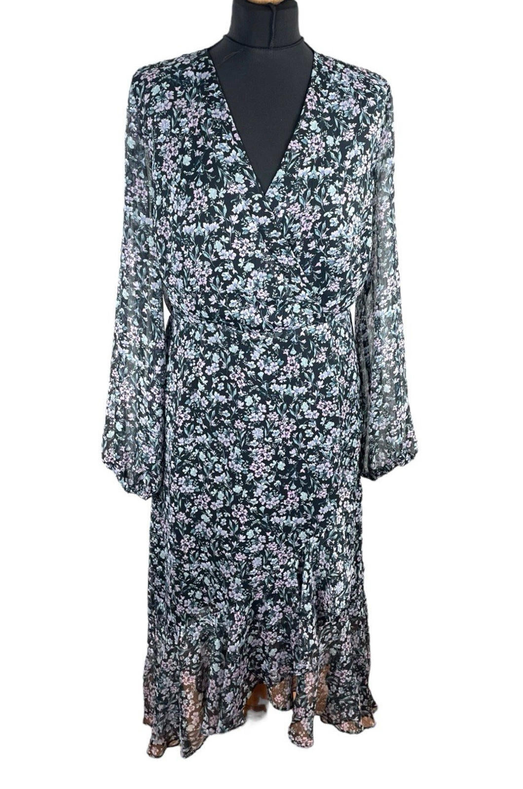 Very Black Purple Floral Midi Dress Lined Women’s UK Size 14