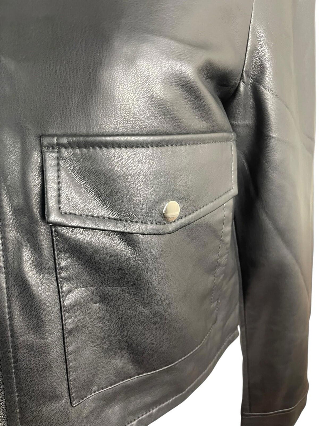 Stradivarius Black Faux Leather Jacket Mid Length Women’s UK Size S