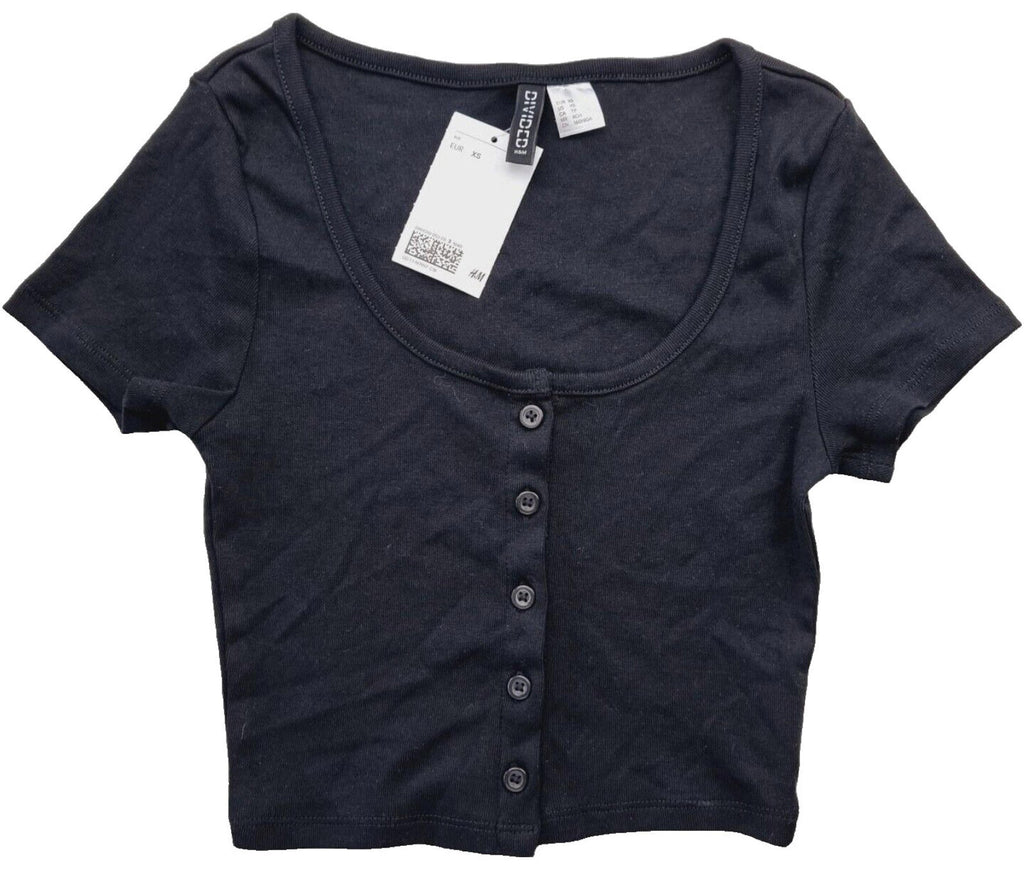 Divided Crop Top Black Button Front Women's UK Size XS