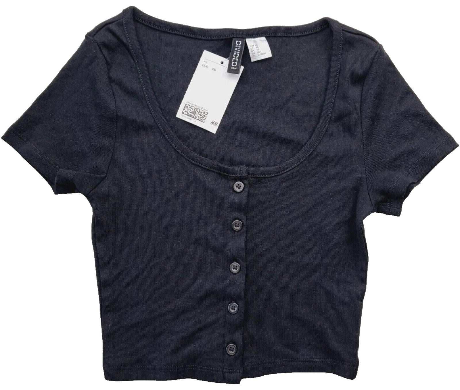 Divided Crop Top Black Button Front Women's UK Size XS