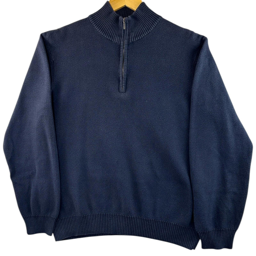 Timberland Knit Jumper Men's UK Size L Blue 1/4 Zip 100% Cotton Long Sleeve