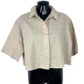 Primark Linen Shirt Blouse Women’s UK Size 6 Cropped Relaxed Fit Beige Top