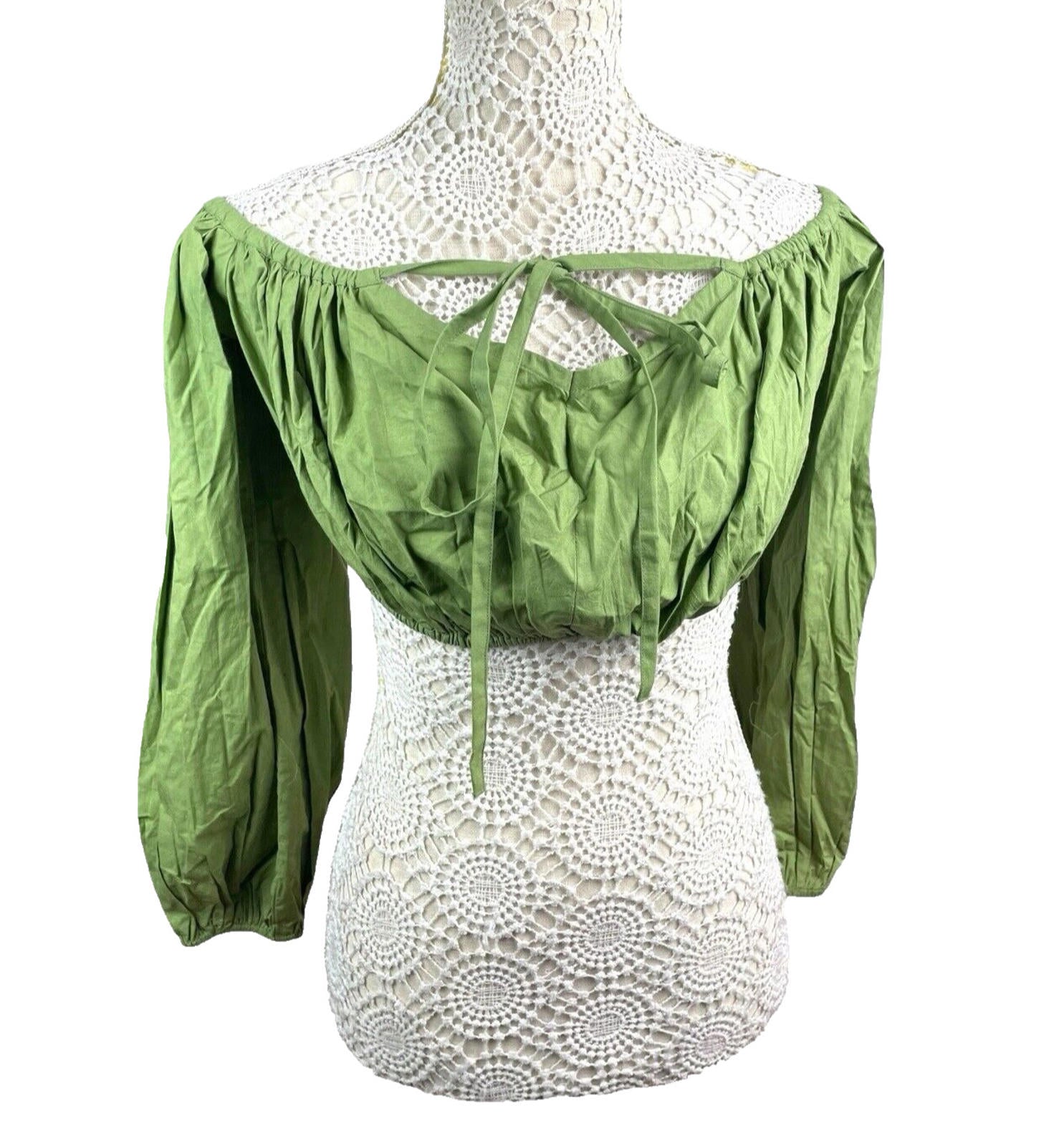 Khaki Green Off Shoulder Crop Top 3/4 Bell Sleeve Women’s UK Size 8