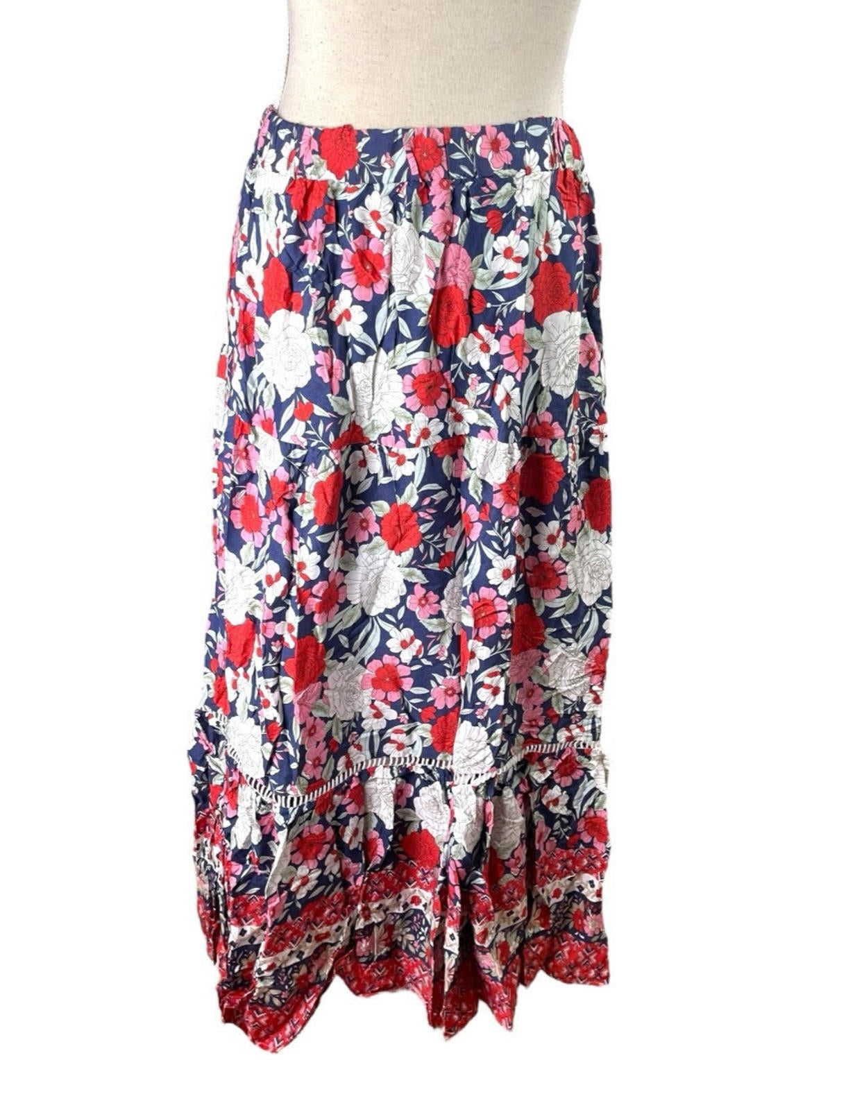 Bohemian Floral Swing Skirt Midi High Waist Women’s UK Size L (12)