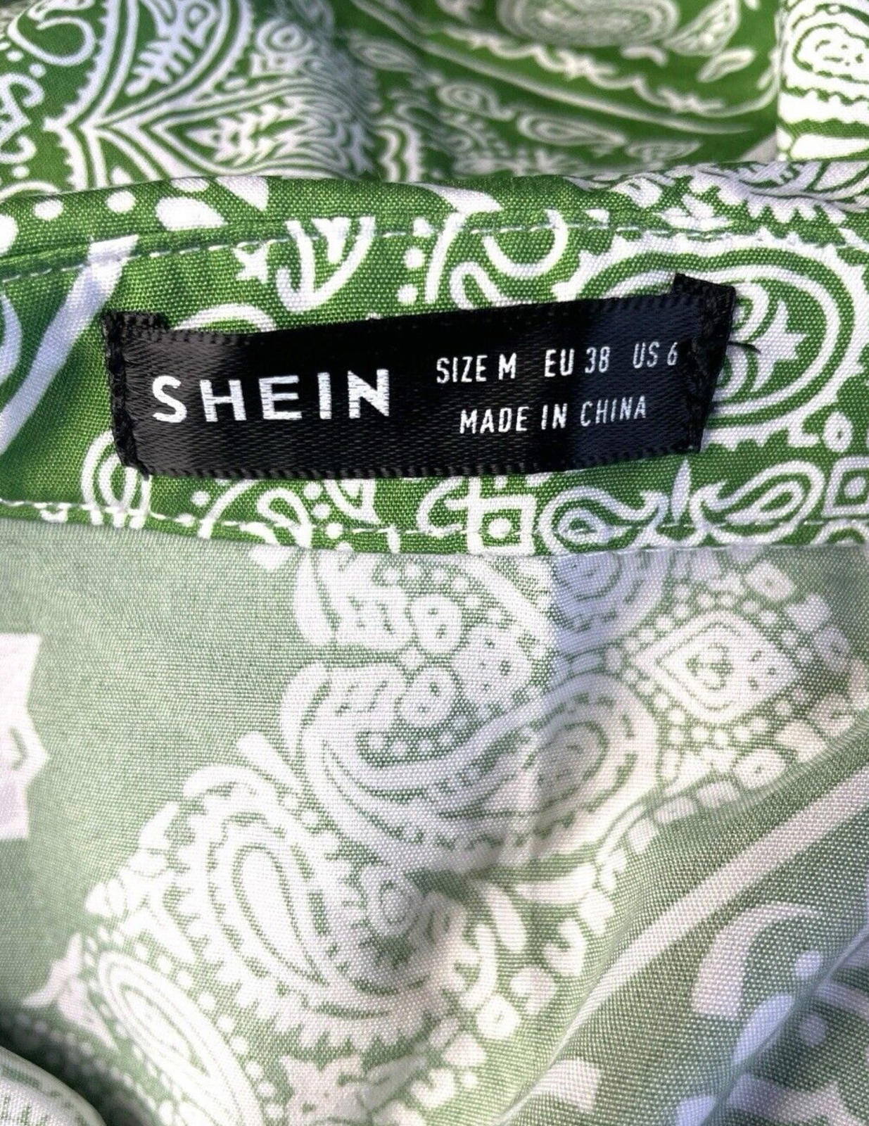 Shein Green & White Paisley Print Shirt Blouse Women’s UK Size M