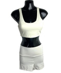 Stradivarius Co Ord Set Women’s UK Size XS Shorts & Crop Top Padded Ivory Lycra