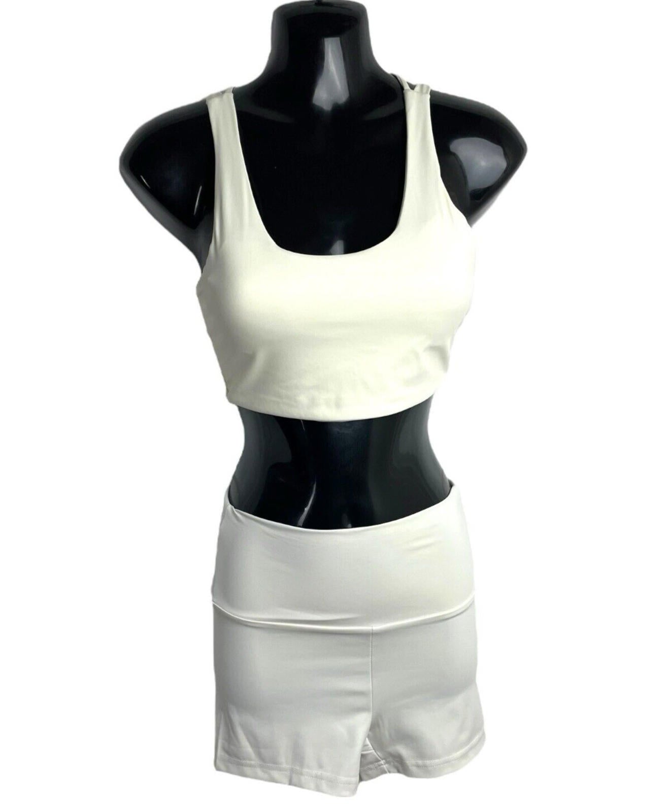 Stradivarius Co Ord Set Women’s UK Size XS Shorts & Crop Top Padded Ivory Lycra