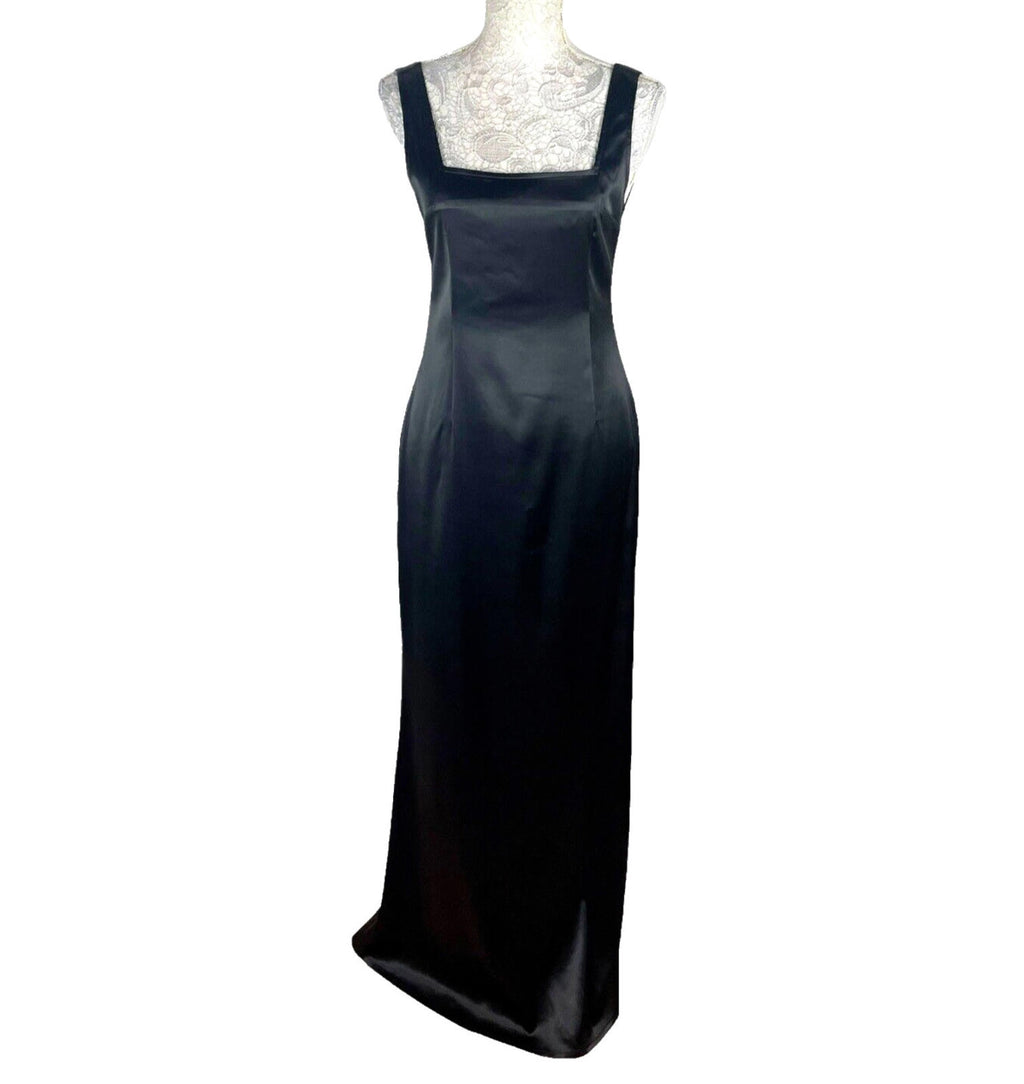 Satin Ballgown Prom Dress Low Back Black White Satin Bow Detail UK Size 8