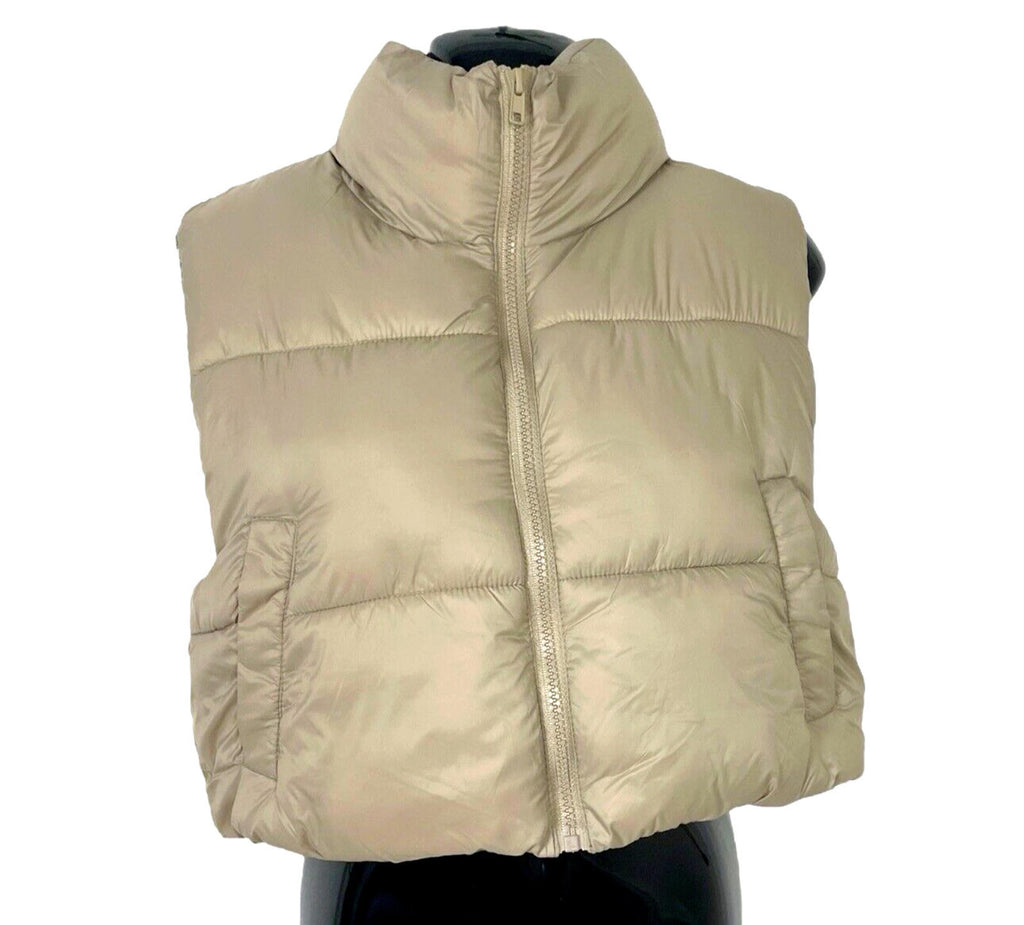 Pull & Bear Light Brown Padded Gilet Cropped Sleeveless Women’s UK Size XS
