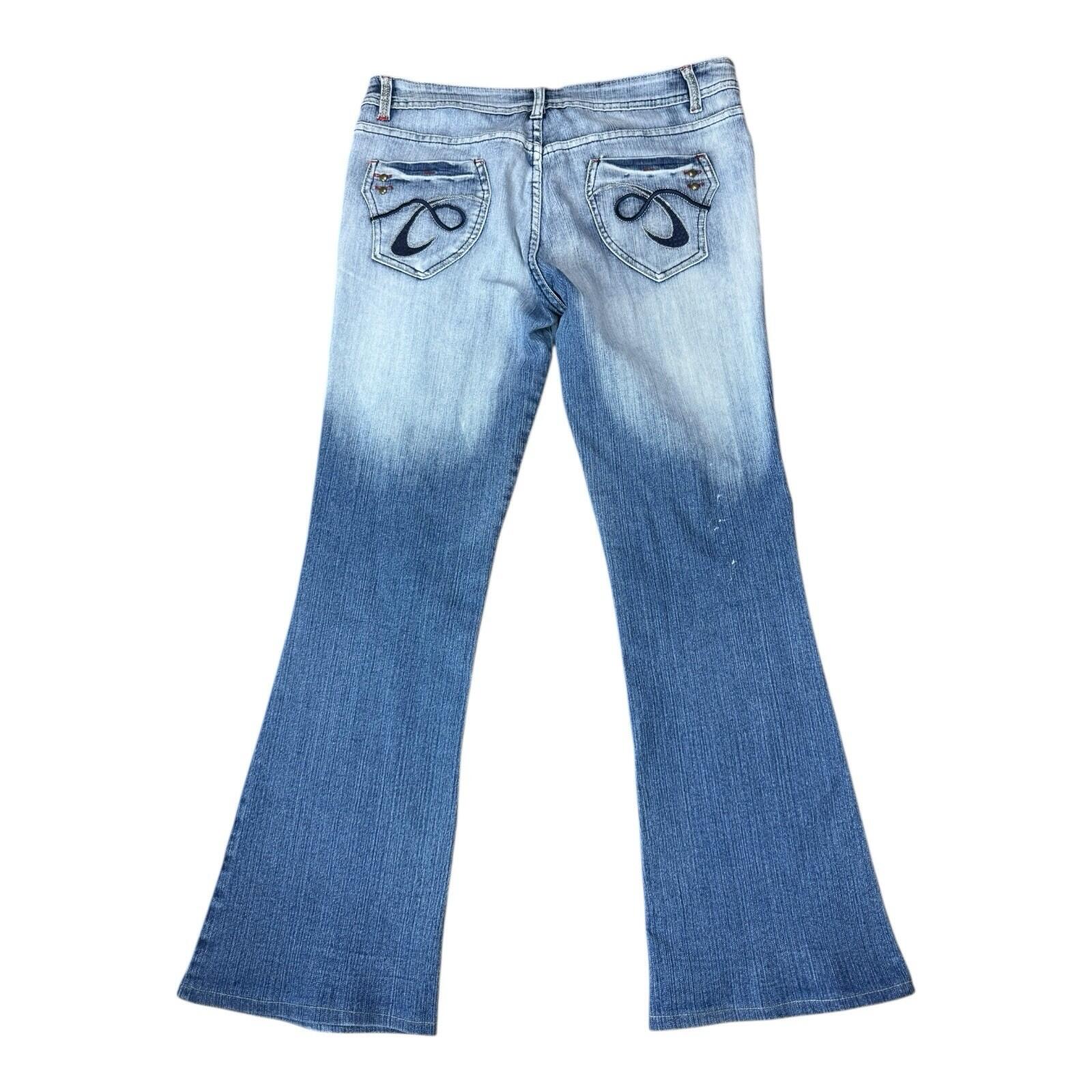 Choklate Faded Jeans Flared Women’s UK Size 18 Studded Vintage Look Blue Denim