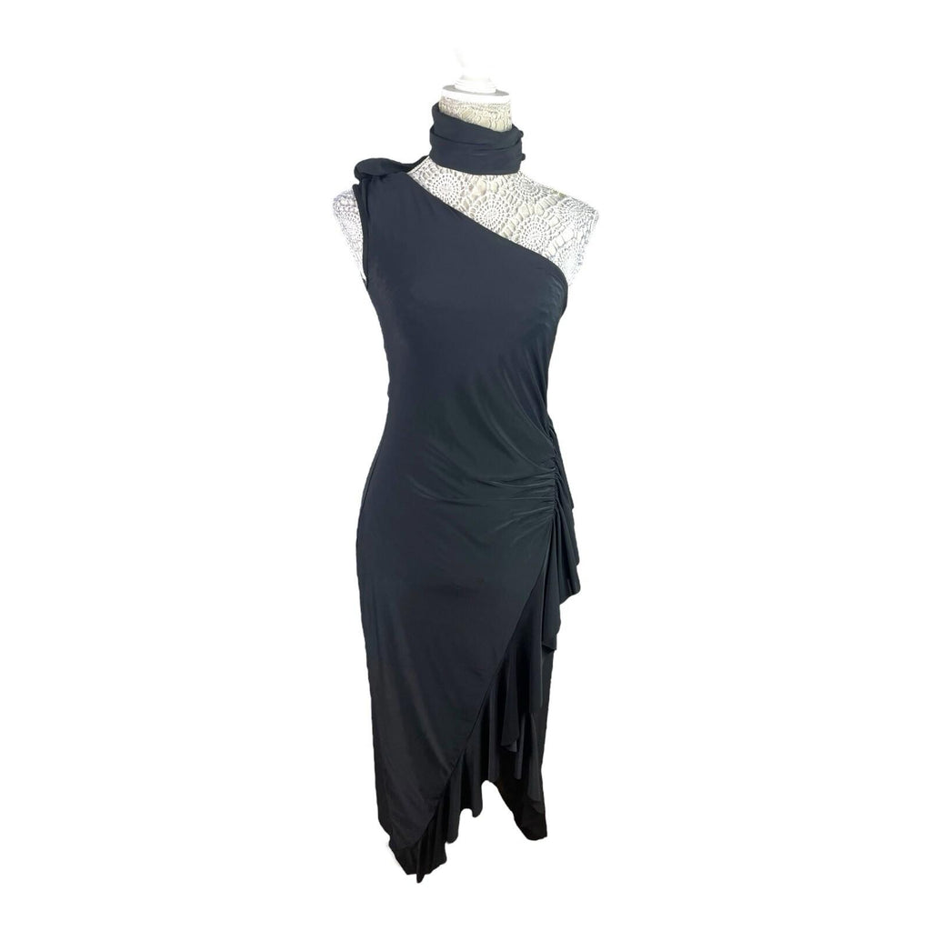 Global Black Midi Dress One Shoulder Collared Occasion Women’s UK Size 8