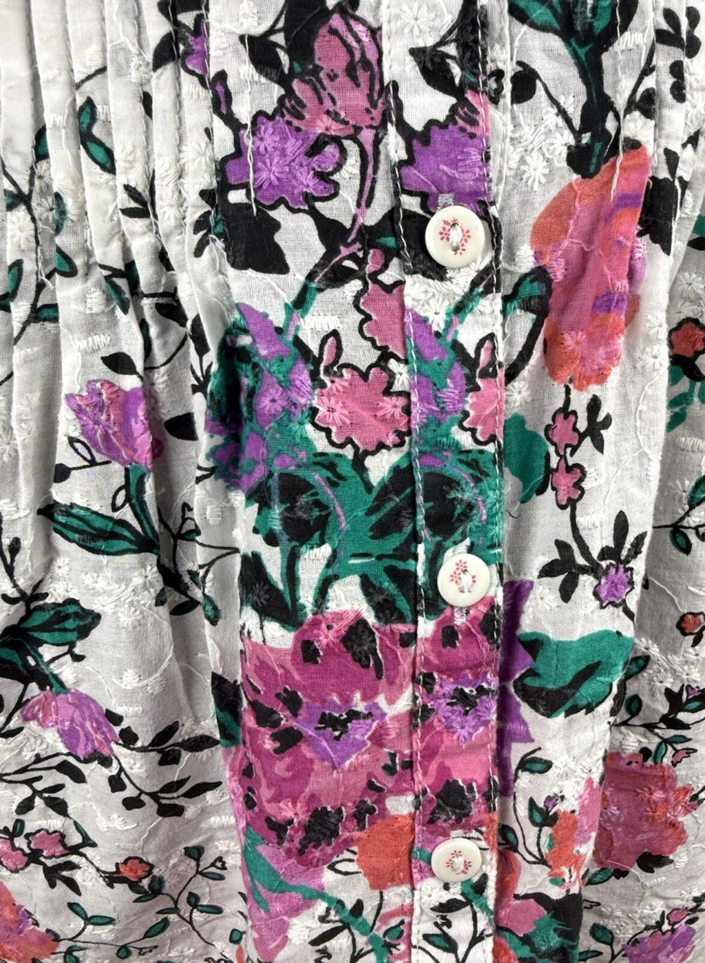 F&F Floral Blouse Women’s UK Size M Button Up White Embroidered Sleeveless