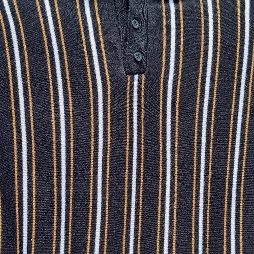 Pull & Bear Polo Shirt Men's UK Size S Black Knit Striped Jersey Tee Summer