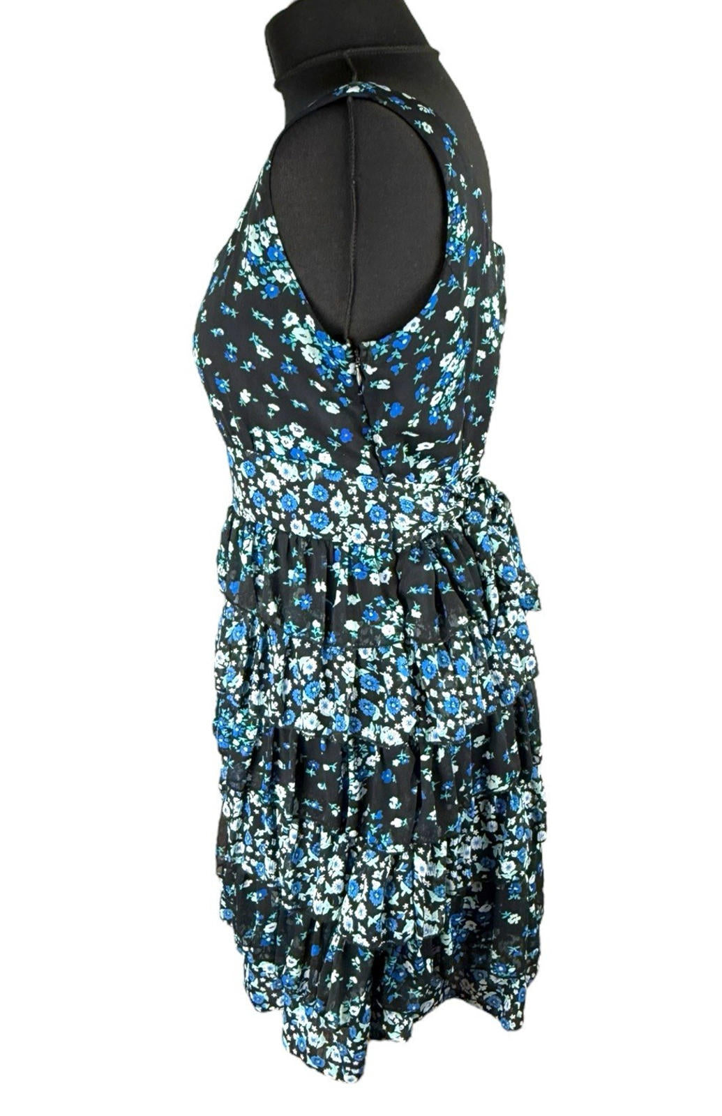 Austin Black Floral Mini Dress Ruffle Layers Tie Back Women’s UK Size 18