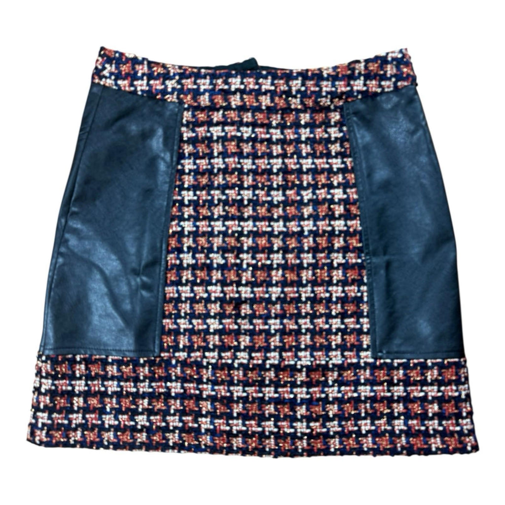 River Island Tweed A - Line Mini Skirt Faux Leather High Waist Women’s UK Size 8