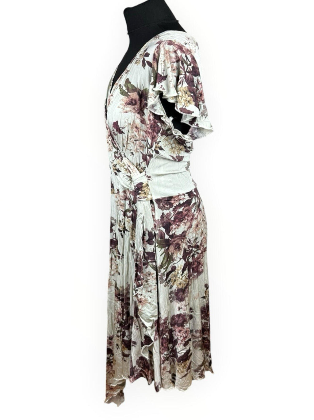 Next Floral Wrap Dress Women's UK Size B Neck Stretch Midi Beige Purple