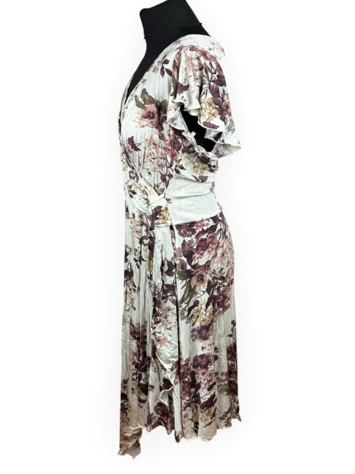 Next Floral Wrap Dress Women's UK Size B Neck Stretch Midi Beige Purple