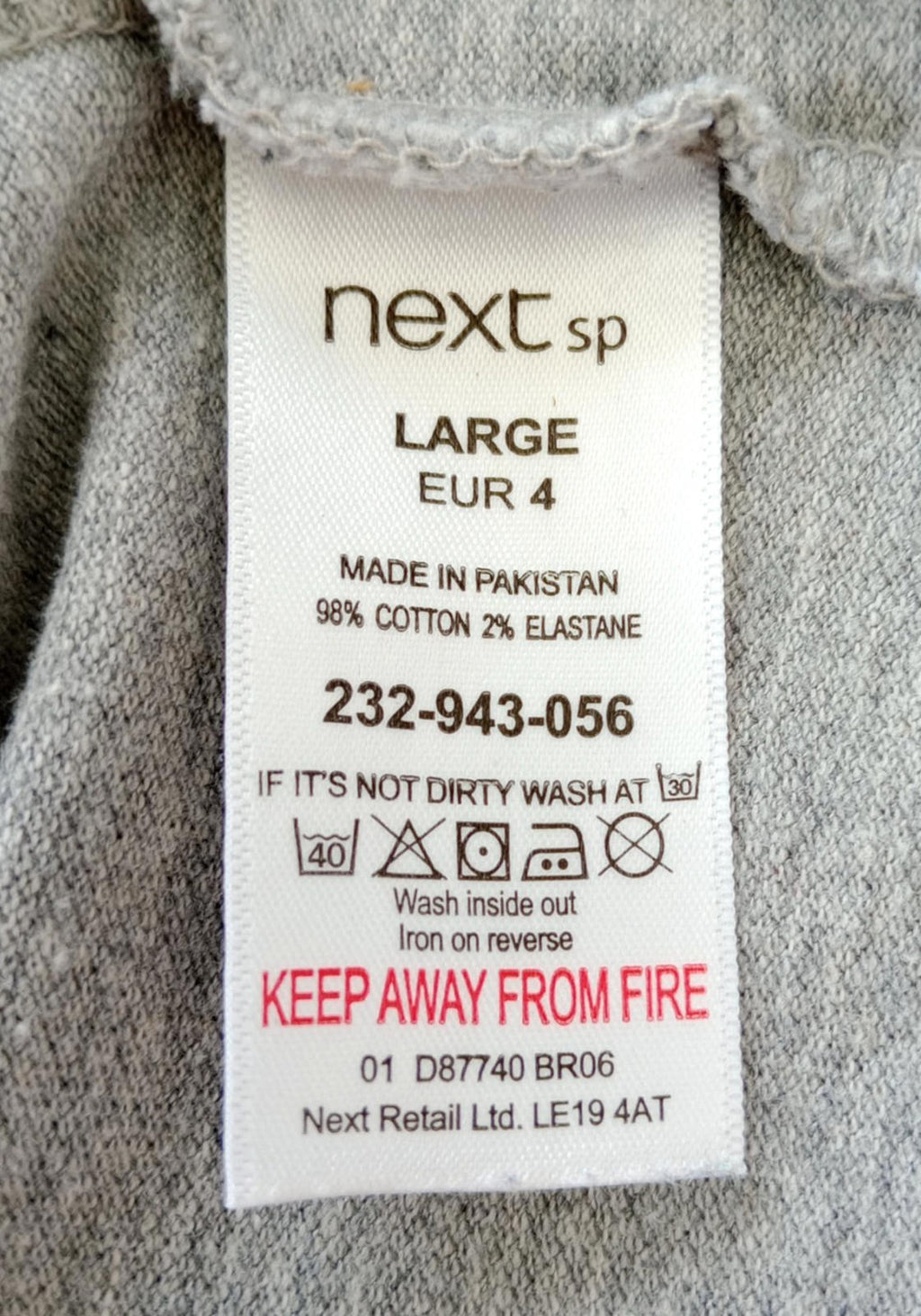Next T-Shirt Men's UK Size L Grey Crew Neck Jersey Logo Striped Cotton Rich