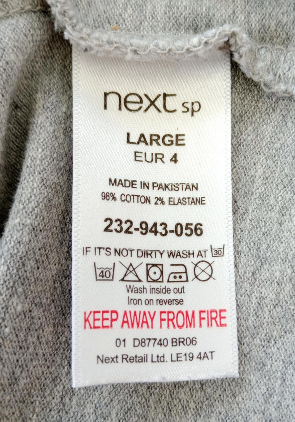 Next T-Shirt Men's UK Size L Grey Crew Neck Jersey Logo Striped Cotton Rich