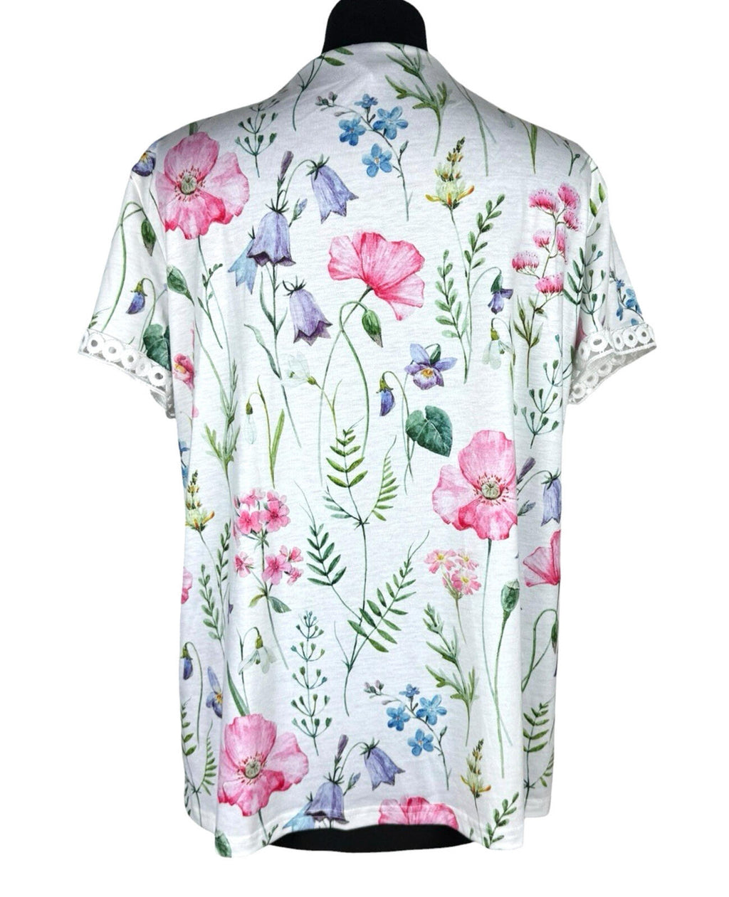 Just Fashion V-Neck Blouse Top Women’s UK Size M Floral Print Contrast Lace Trim