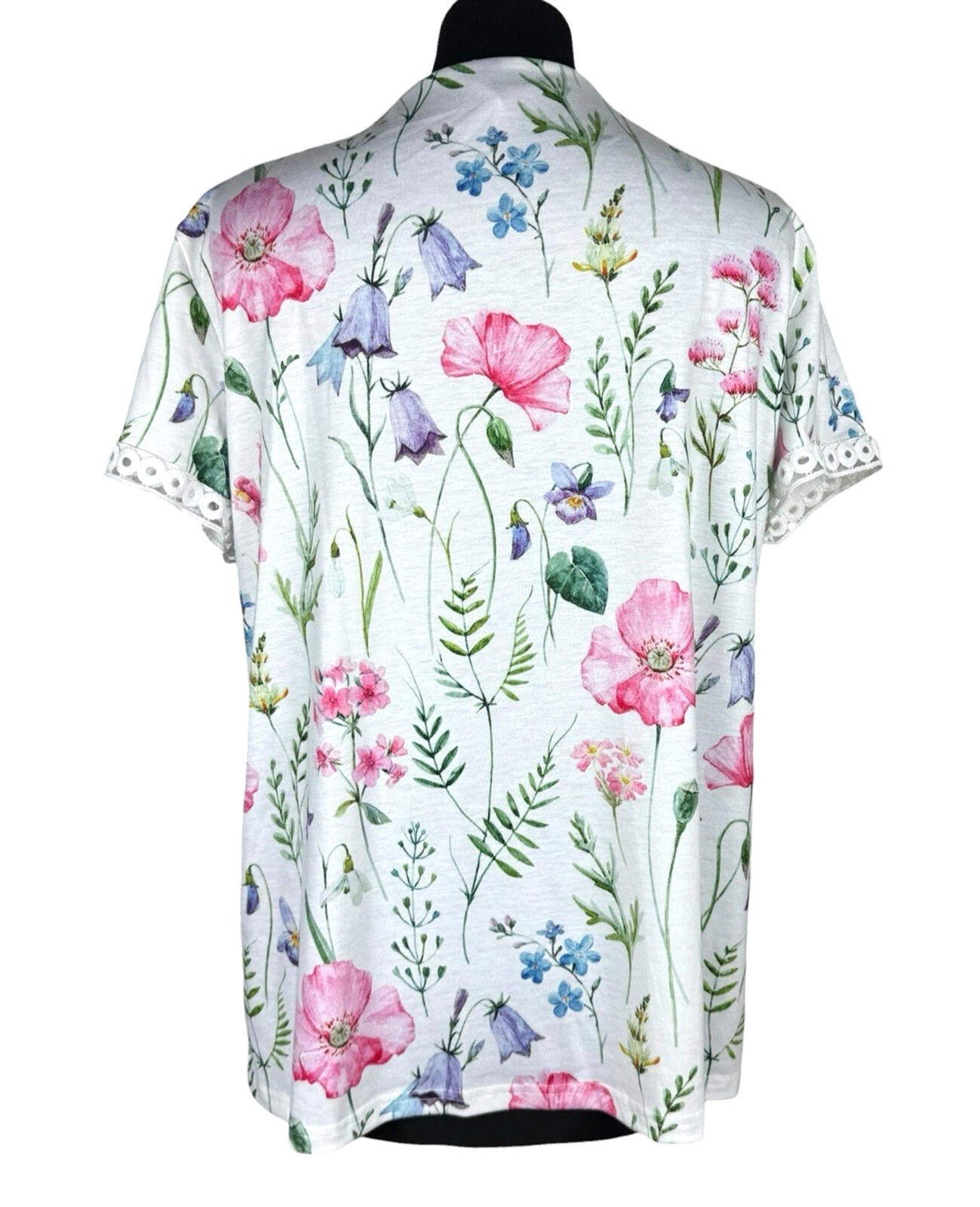 Just Fashion V-Neck Blouse Top Women’s UK Size M Floral Print Contrast Lace Trim