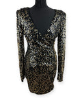 AX Paris Sequin Mini Dress Women’s UK Size 10 Long Sleeve Black Gold