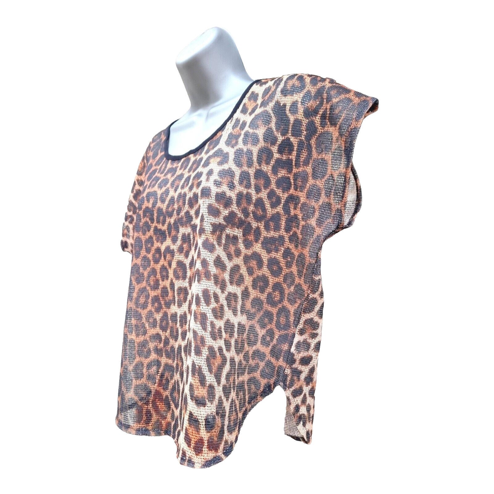 Leopard Print Mesh T-Shirt Blouse Crop Top Women's UK Size 10 Dolman Sleeve