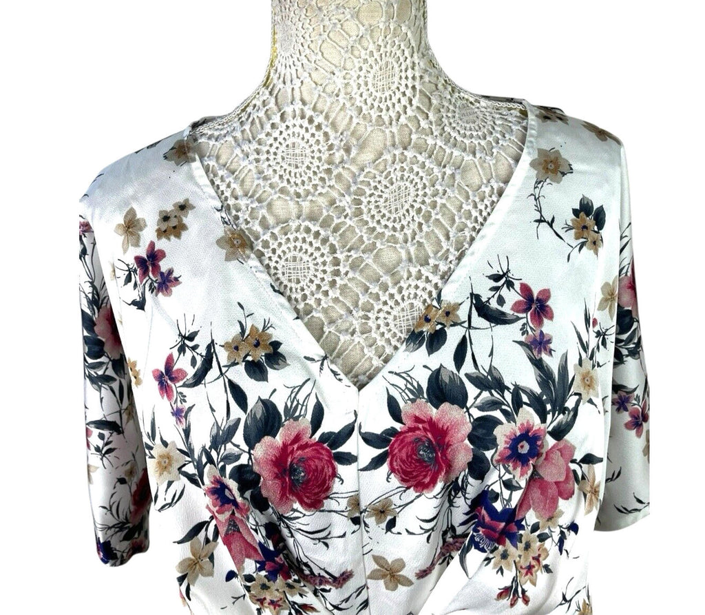 Yoins White Floral Maxi Dress Satin Effect Belted Women’s UK Size M (10-12)