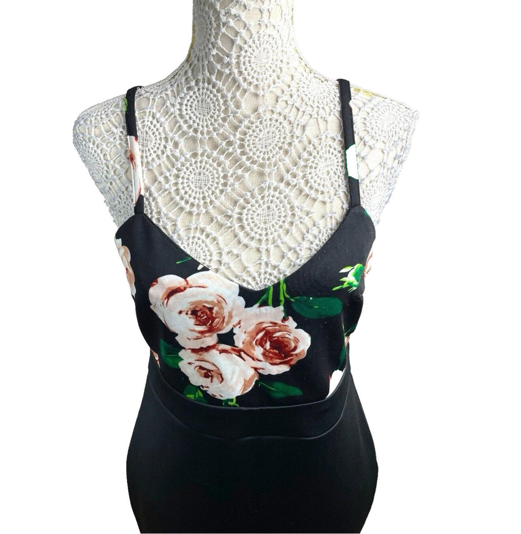 AX Paris Bodycon Dress Black Floral Top Detail Women’s UK Size 14