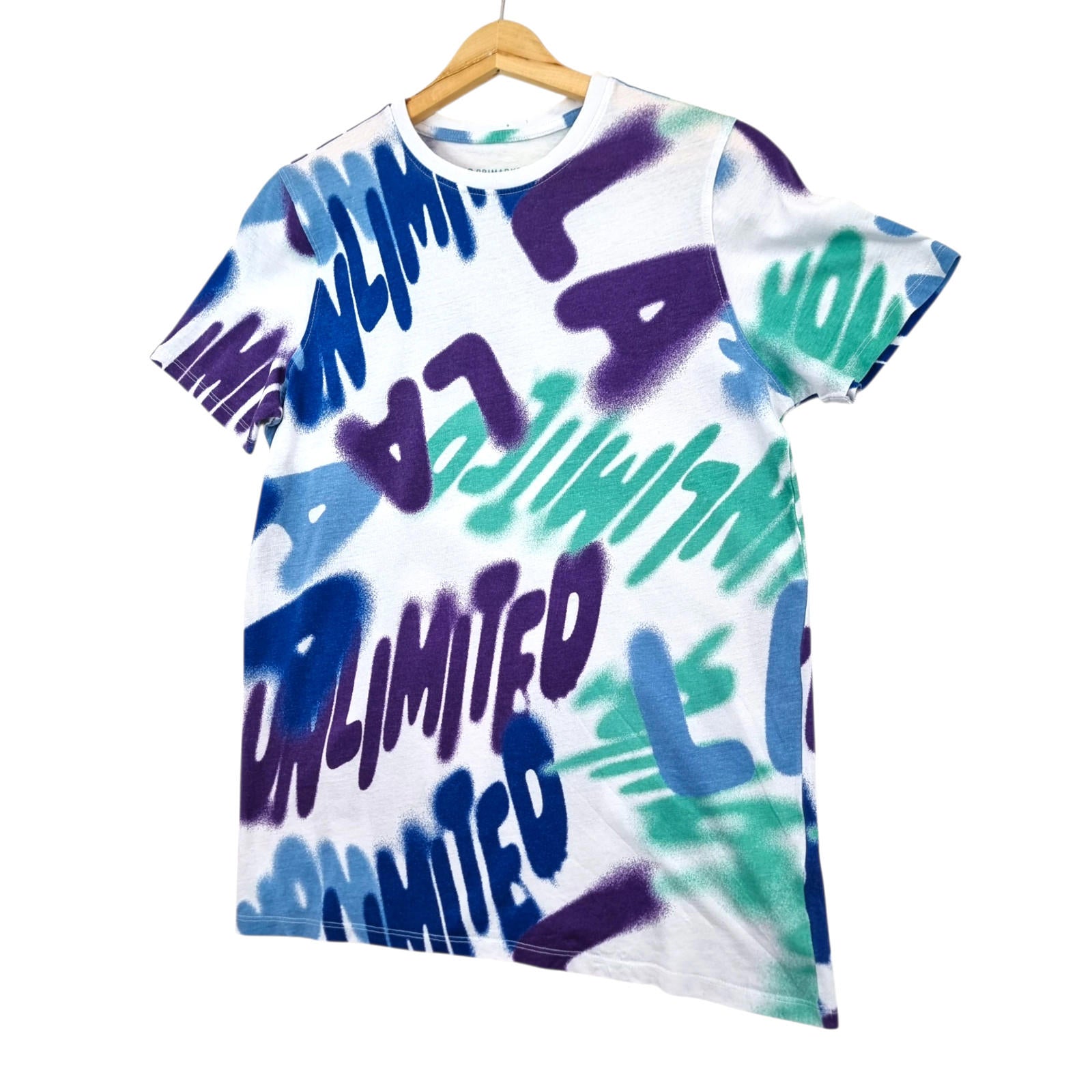 Primark T-Shirt Age 13 - 14 YRS Graphic Print Graffiti Crew Neck Jersey Tee
