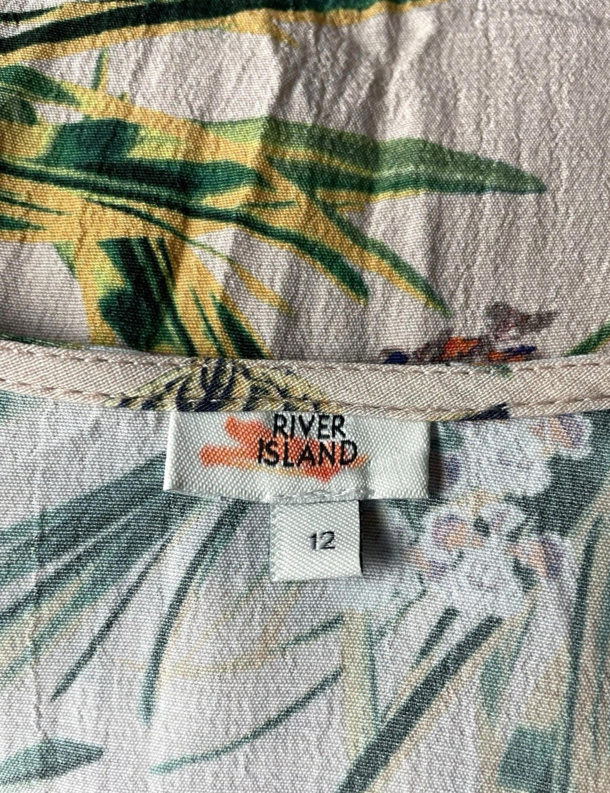 River Island Floral Croptop Tie Front 3/4 Sleeve Pastel Women’s UK Size 12