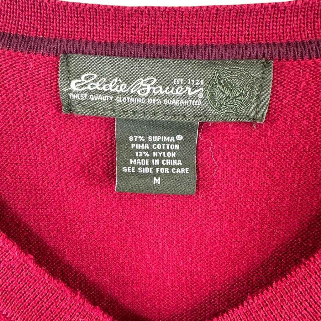 Eddie Bauer Knit Jumper Men's UK Size M Red V-Neck Long Sleeve Sweater