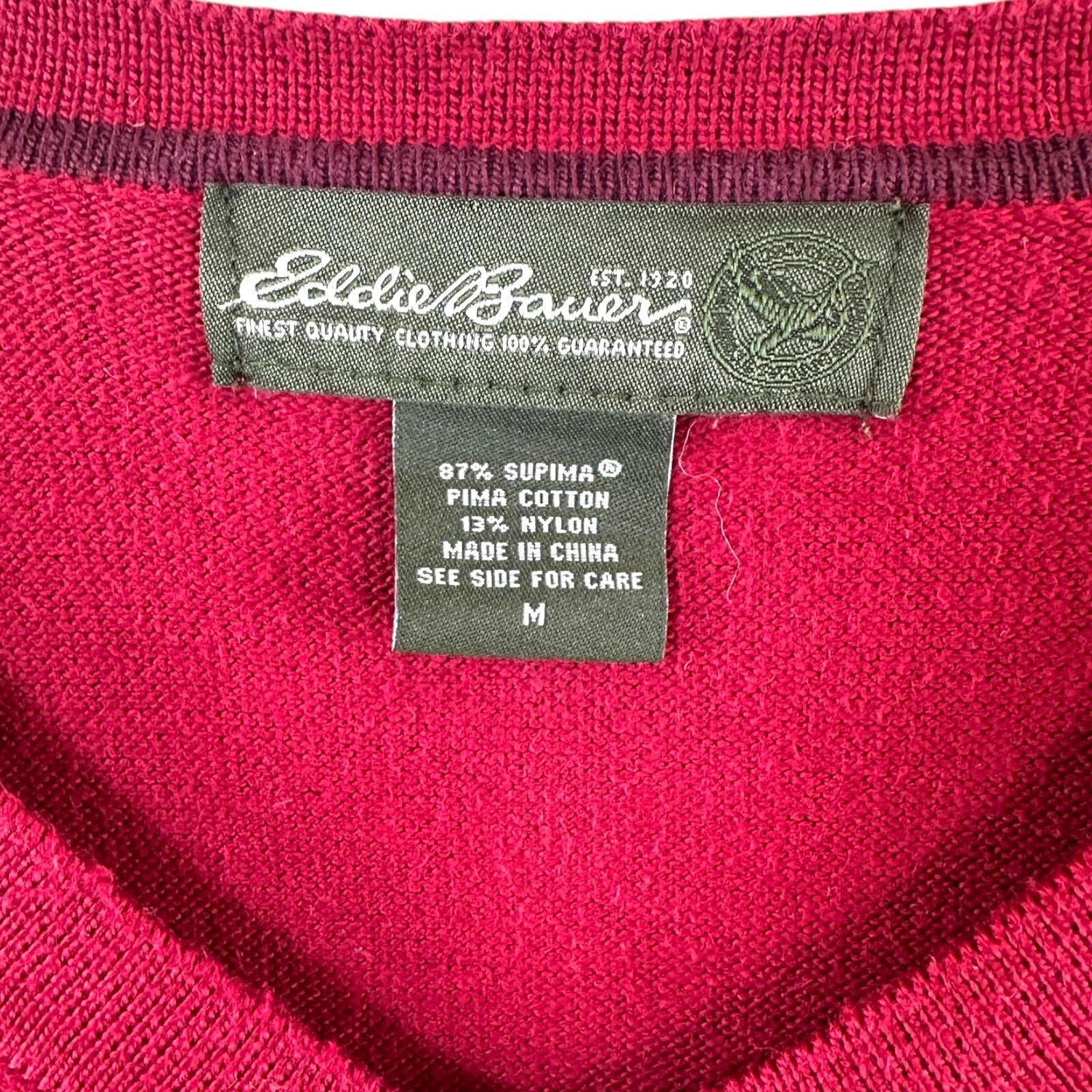 Eddie Bauer Knit Jumper Men's UK Size M Red V-Neck Long Sleeve Sweater