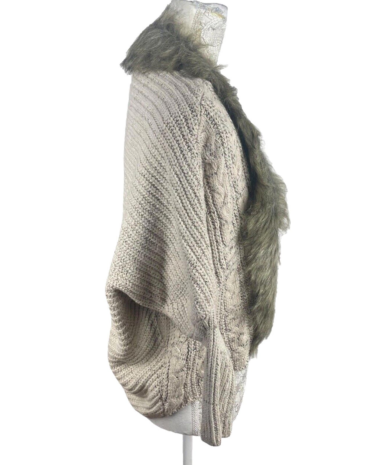 Faux Fur Trimmed Knit Cardigan Sweater Women's UK Size S