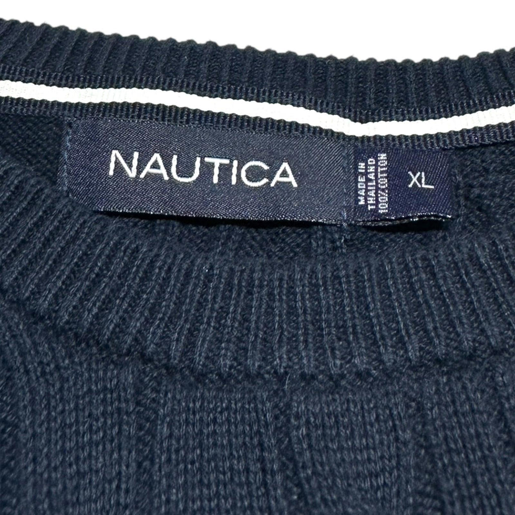 Nautica Knit Jumper Men's UK Size XL Blue 100% Cotton Long Sleeve Crew Neck