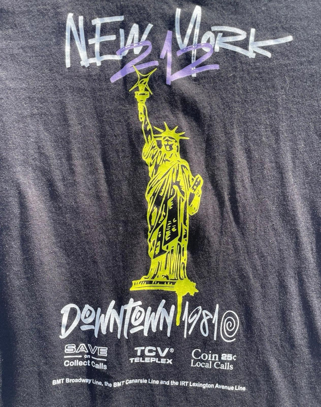 New York 212 Downtown 1981 T-Shirt Men’s UK 2XL Black Crew Neck Graphic Print