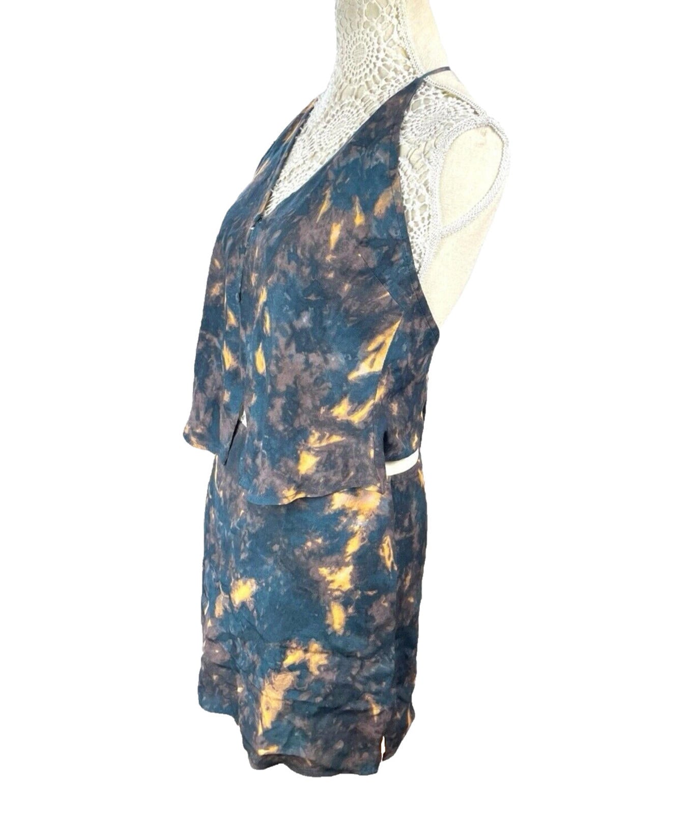 Tie-Dye Mini Skirt & Top Co Ord Set Women's UK Size 8 Rustic Halterneck Blue