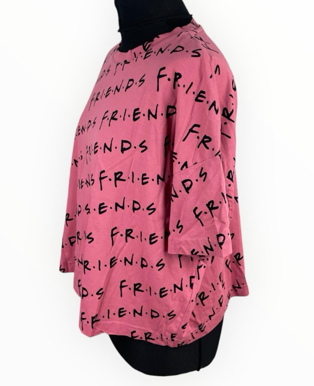 Friends Cropped T-Shirt Women’s UK Size 14 Short Sleeve Cotton Geometric Print