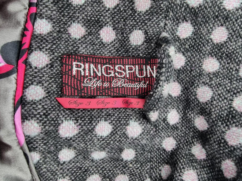 Ringspun Pink Polka Dot Grey Coat Women's UK Size M