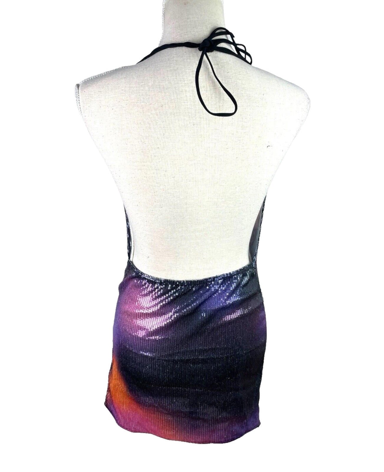 Multicolour Full Sequin Backless Mini Dress Halterneck Women’s UK Size 10